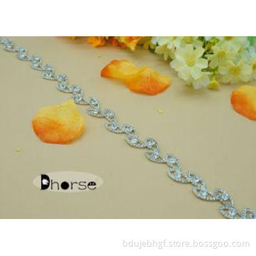 Fashion Shining Diamante Leaf Design Beaded Rhinestone Trim